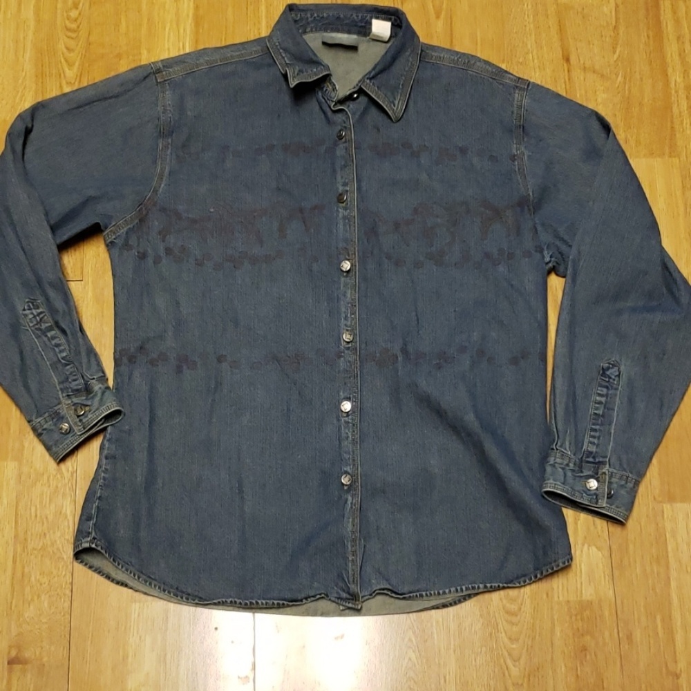VTG Wrangler denim horse print button-down shirt